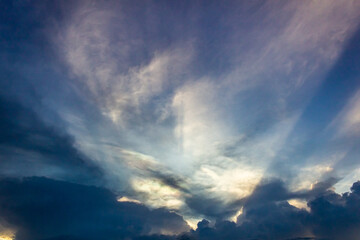 big sun rays in the sky at sunset