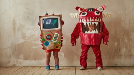 Two kids in creative costumes