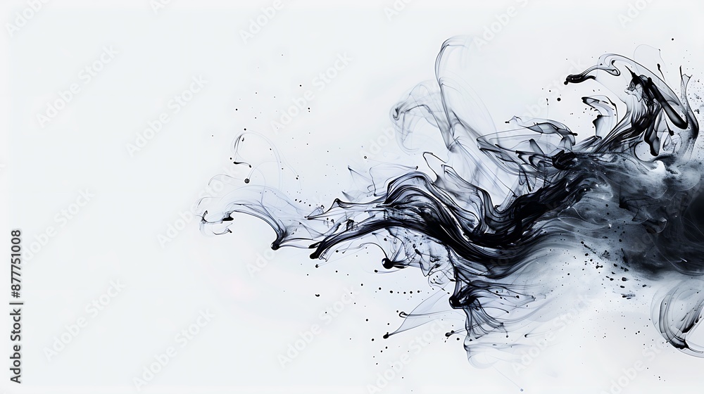 Poster a high-resolution illustration of an ink paint gallery featuring a series of monochromatic ink artwo