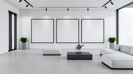 Illustration of a minimalist ink paint gallery, with a curated selection of sleek and contemporary ink artworks, displayed in a clean and uncluttered space, emphasizing simplicity and sophistication,