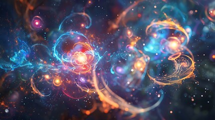 Fototapeta premium Abstract depiction of quantum particles interacting and shifting