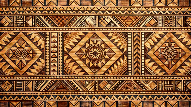 Traditional Polynesian tapa cloth pattern with intricate tribal designs, Pacific Islands, authentic