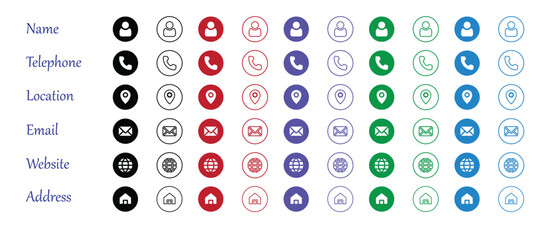 Communication and information icon pack for business cards