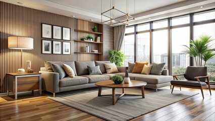 Modern living room with stylish furniture , modern, living room, contemporary, interior design, sofa, coffee table, decor