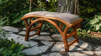 Obraz premium Craftsman-style garden kneeler with a wooden frame and a padded seat, making gardening more comfortable and accessible