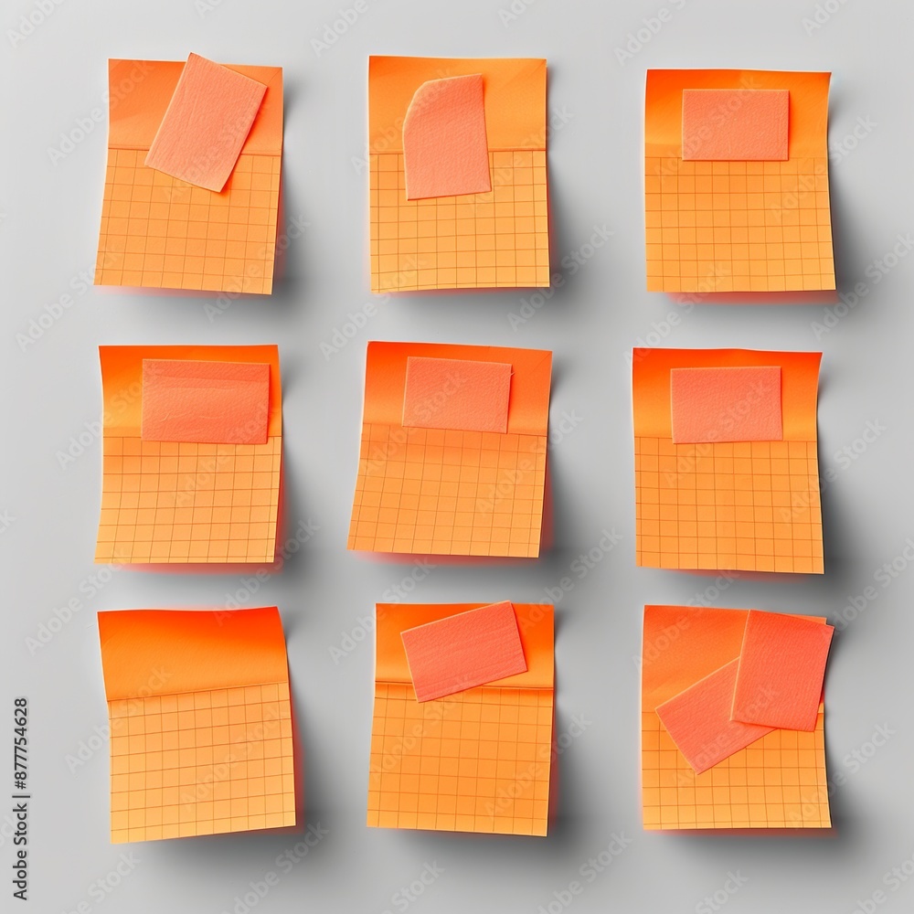 Poster discover a cluster of orange sticky post-it notes with diverse shades and textures, strategically po