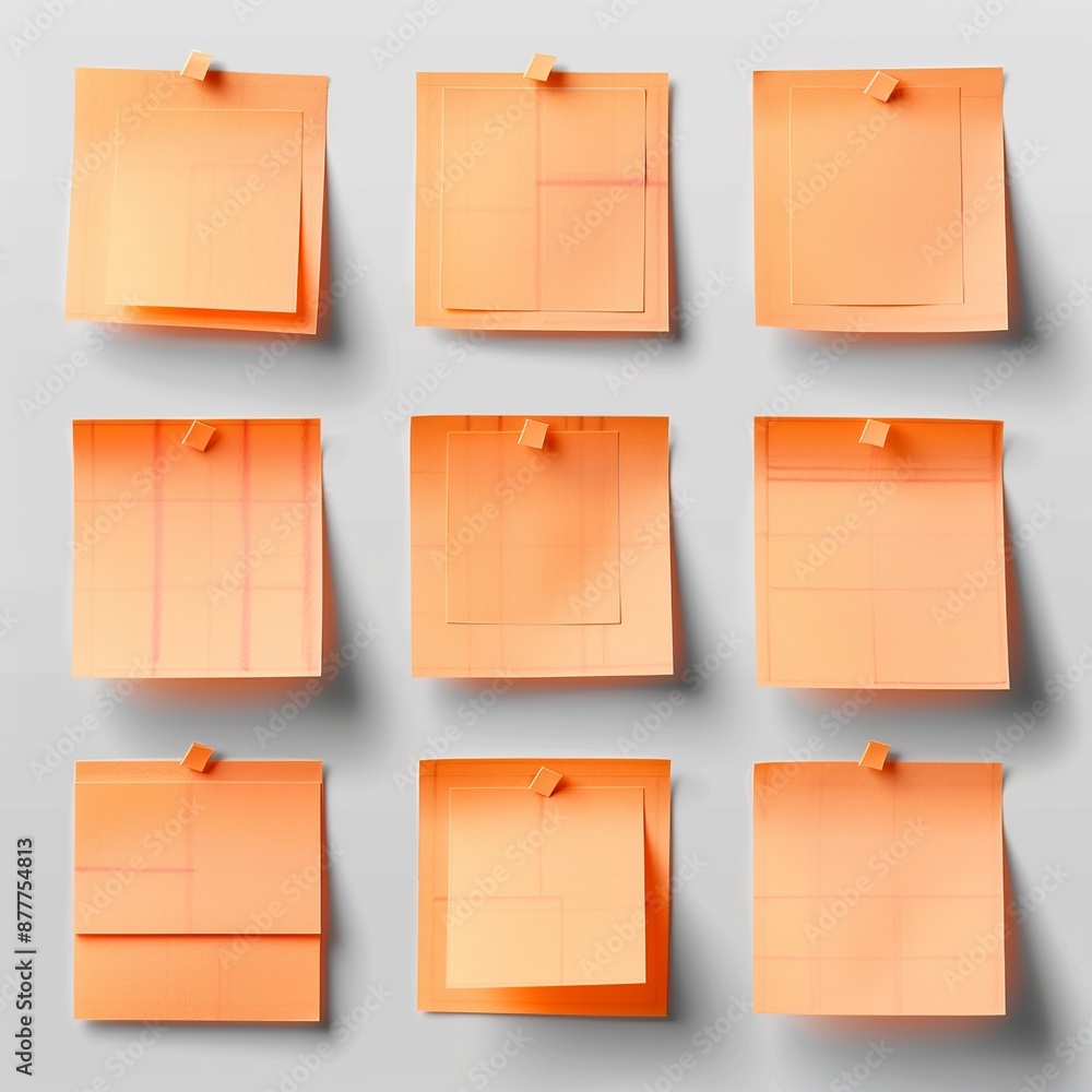 Poster discover a cluster of orange sticky post-it notes with diverse shades and textures, strategically po