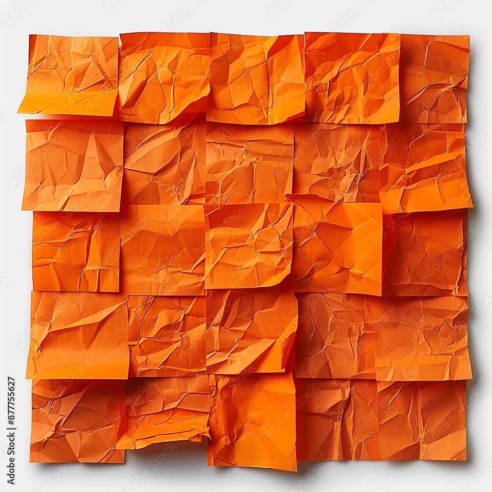 Poster discover a cluster of orange sticky post-it notes with diverse shades and textures, strategically po