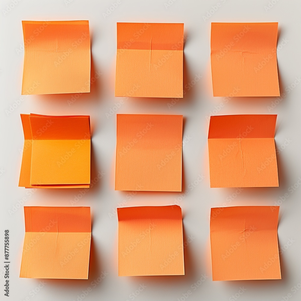Poster discover a cluster of orange sticky post-it notes with diverse shades and textures, strategically po
