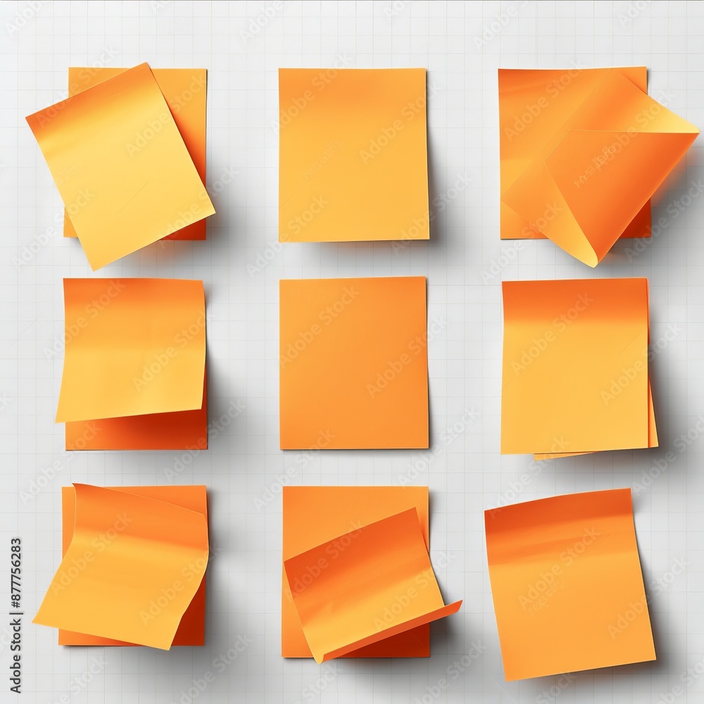 Poster discover a cluster of orange sticky post-it notes with diverse shades and textures, strategically po