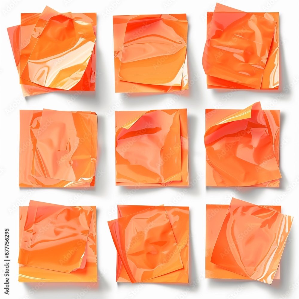 Poster discover a cluster of orange sticky post-it notes with diverse shades and textures, strategically po
