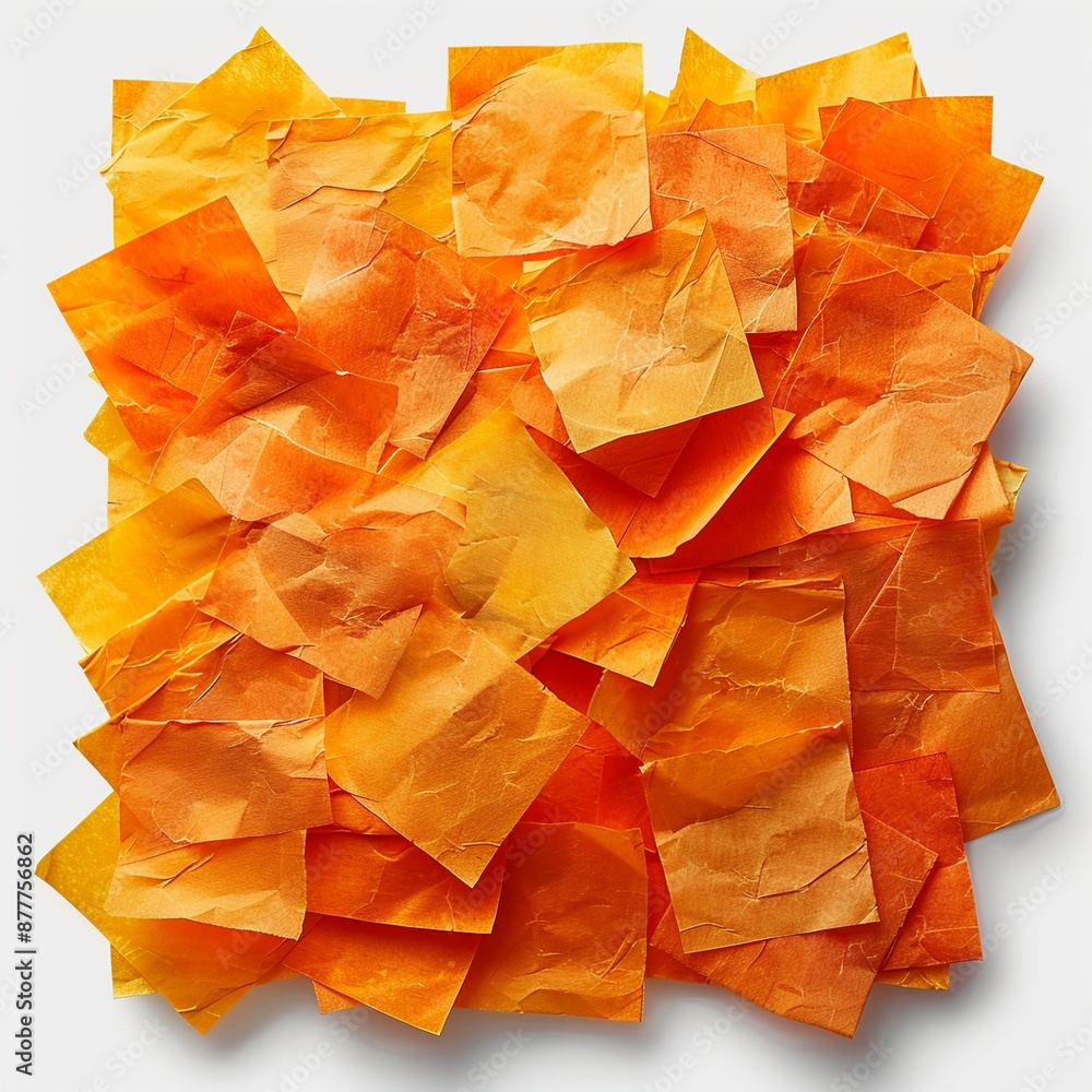 Poster discover a cluster of orange sticky post-it notes with diverse shades and textures, strategically po