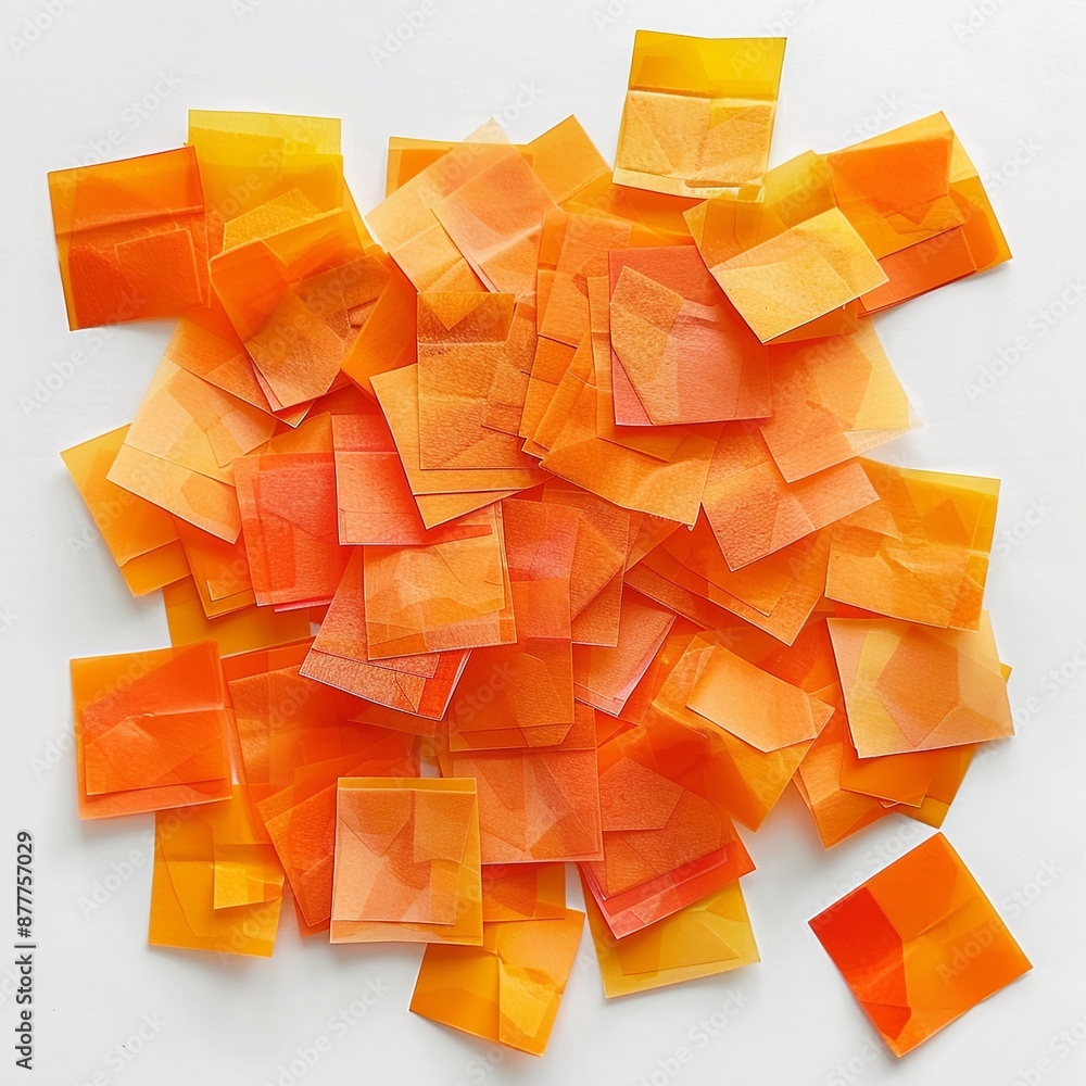 Poster discover a cluster of orange sticky post-it notes with diverse shades and textures, strategically po