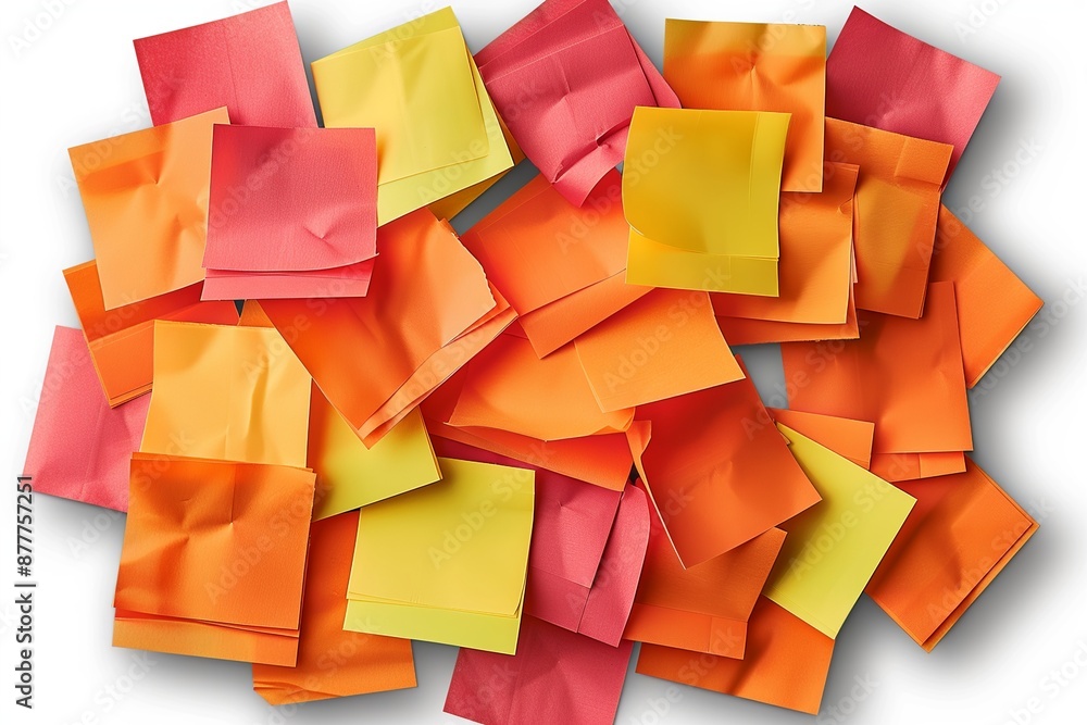 Poster discover a cluster of orange sticky post-it notes with diverse shades and textures, strategically po