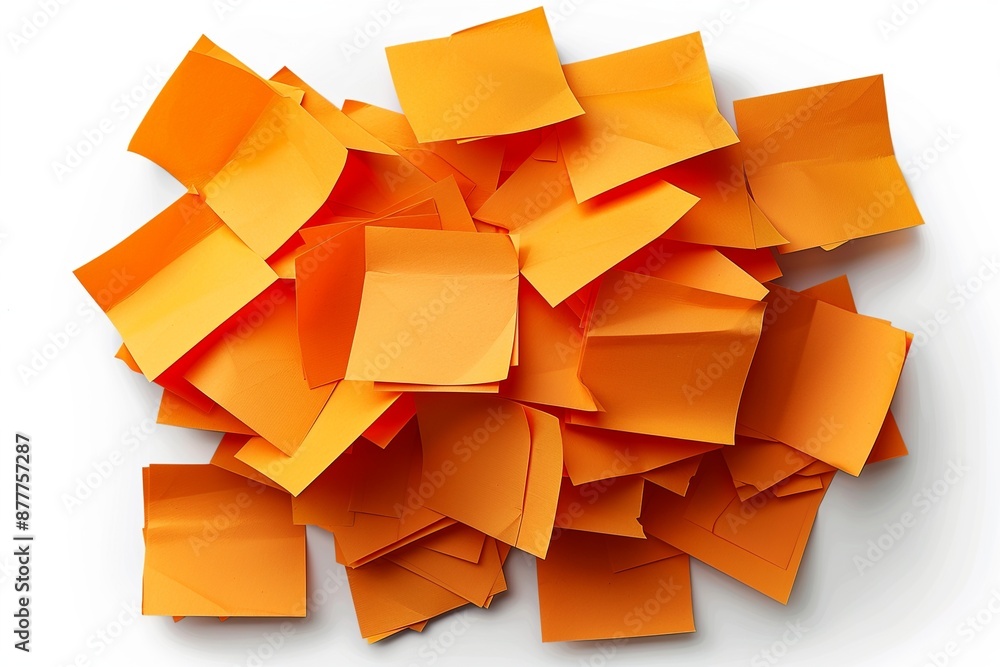 Poster discover a cluster of orange sticky post-it notes with diverse shades and textures, strategically po