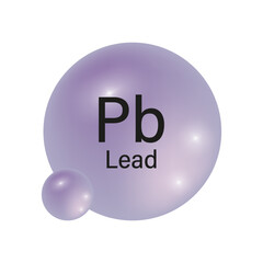 Lead element icon. Purple spherical symbol. Vector chemical illustration. Pb atomic structure.