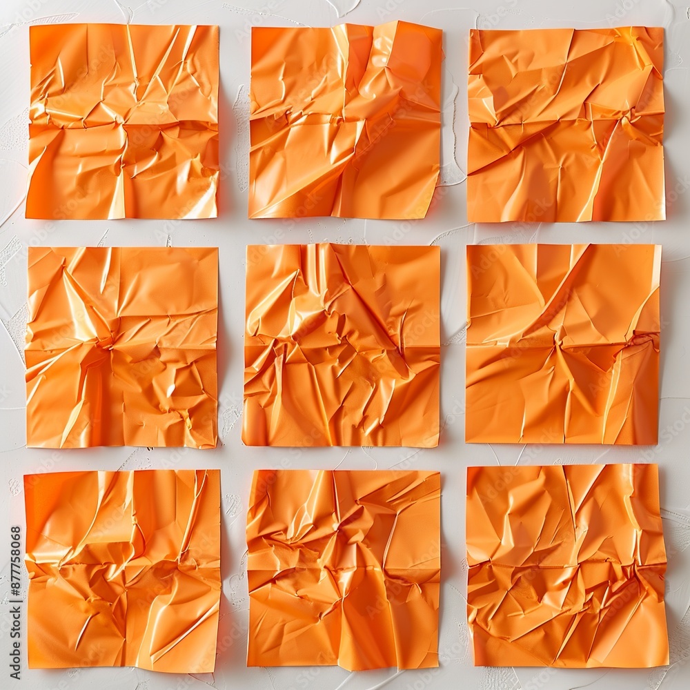 Poster discover a cluster of orange sticky post-it notes with diverse shades and textures, strategically po