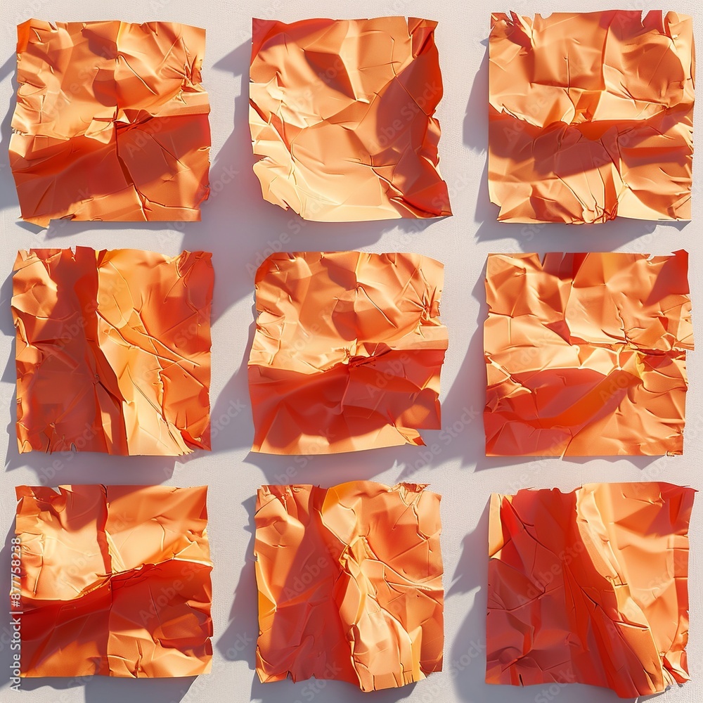 Poster discover a cluster of orange sticky post-it notes with diverse shades and textures, strategically po