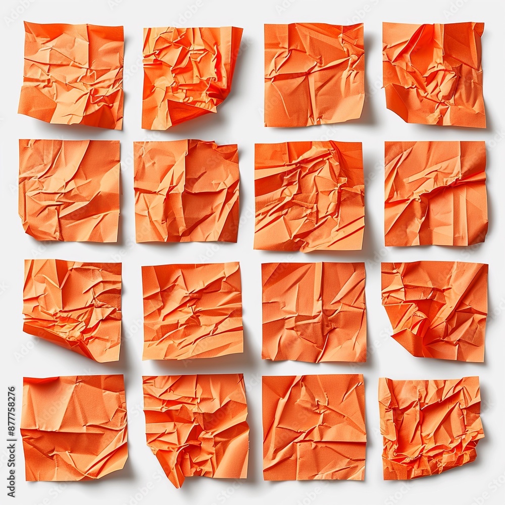 Poster discover a cluster of orange sticky post-it notes with diverse shades and textures, strategically po