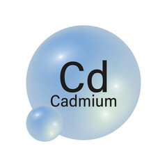 Cadmium Cd icon. Blue glossy sphere. Chemical element vector. Clean periodic table.