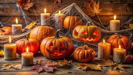 Carved Pumpkins And Candles Create A Spooky Ambiance For Halloween.