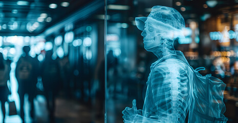 A skeleton is displayed in a store window