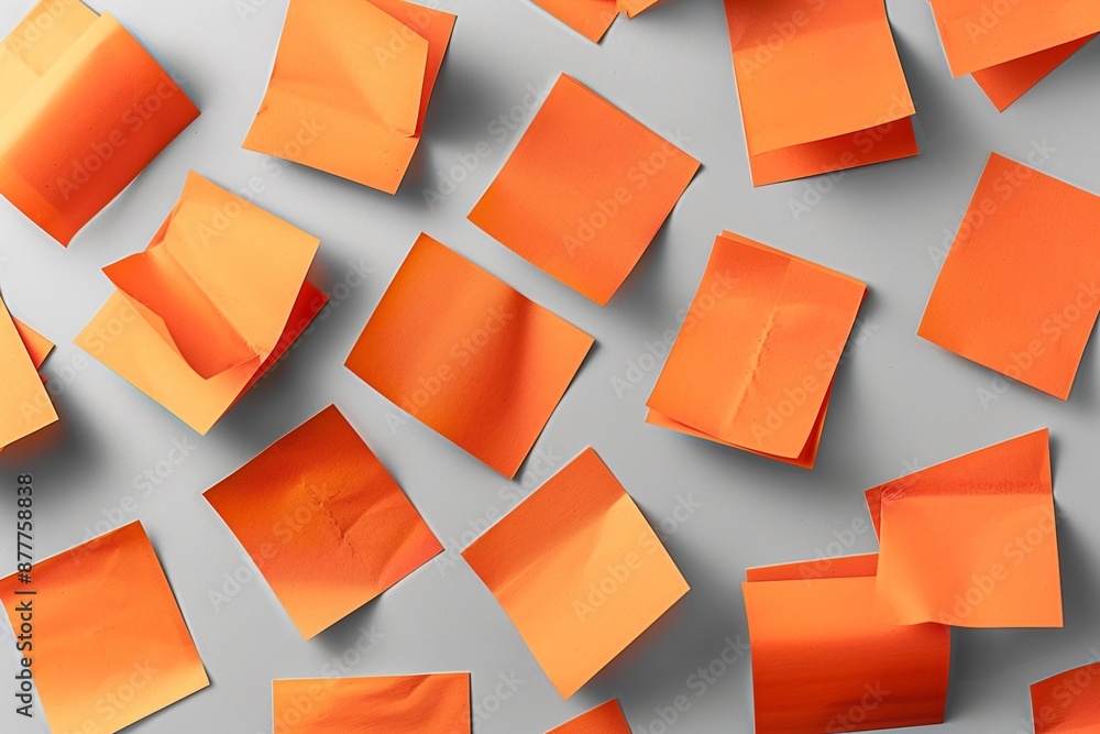 Poster discover a cluster of orange sticky post-it notes with diverse shades and textures, strategically po