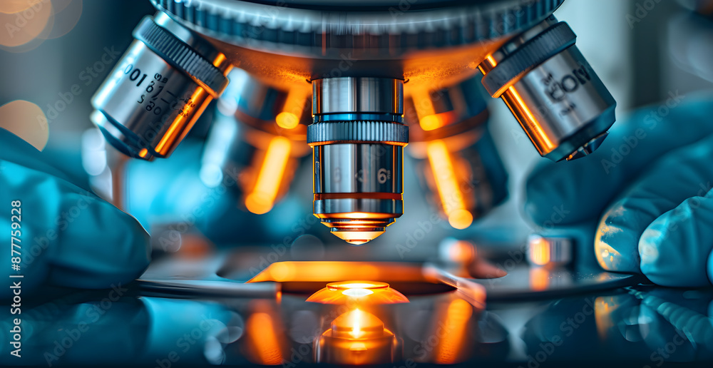 Poster a microscope is being used to examine a small object