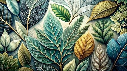 A Tapestry of Leaves: A Detailed Botanical Illustration Celebrating the Beauty of Nature's Patterns Generative AI Digital creation