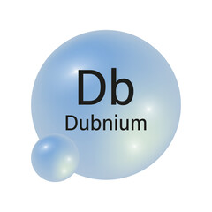 Dubnium element symbol. Db chemical element. Blue glossy spheres. Chemistry concept. Vector illustration.