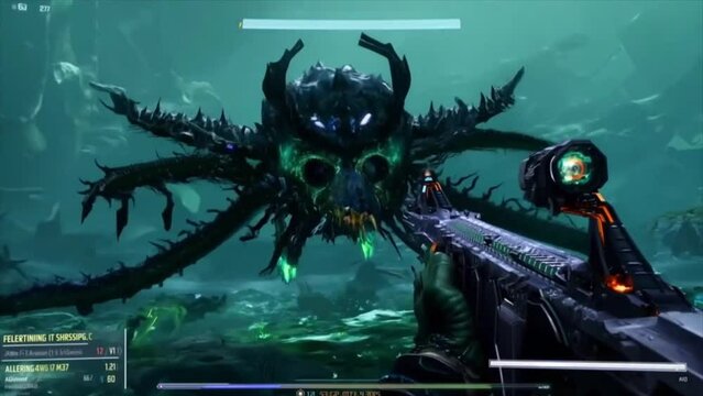first person shooter alien boss gunfight video game gameplay Generative AI