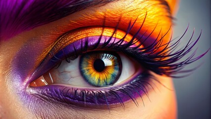 A Close-Up Of A Woman'S Eye With Bright Eyeshadow.