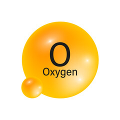 Oxygen element symbol. O chemical element. Orange glossy spheres. Chemistry concept. Vector illustration.