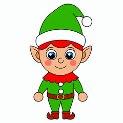 Happy New Year and Merry Christmas Baby Cute Elf with Santa Claus Hat Clipart