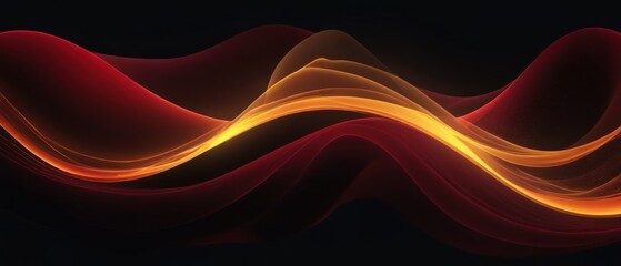 A vibrant abstract image featuring flowing waves of red and orange light against a black background, radiating energy and movement.