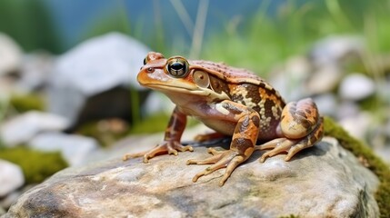 Obraz premium Close-Up of a Brown and Orange Frog on a Rock