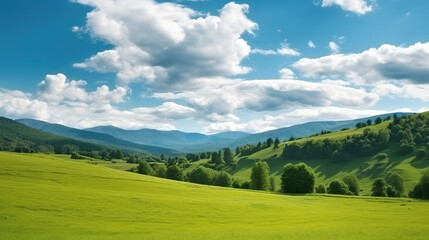 Fototapeta premium Rolling Green Hills Under a Blue Sky