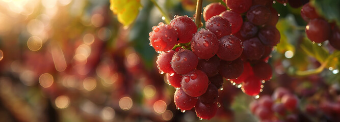 red grape on tree in grape orchard, grape farm at harvest season