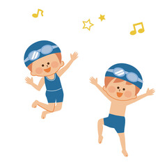 スクール水着を着た子供のイラスト