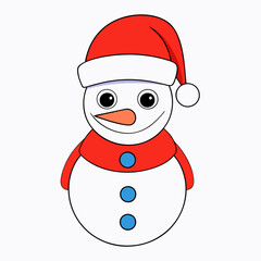 Happy New Year and Merry Christmas Funny Baby Cute Snowman with Santa Claus Hat Clipart Vector Illustration