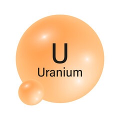 Uranium element symbol. Shiny orange spheres. Chemical element icon. Vector illustration.