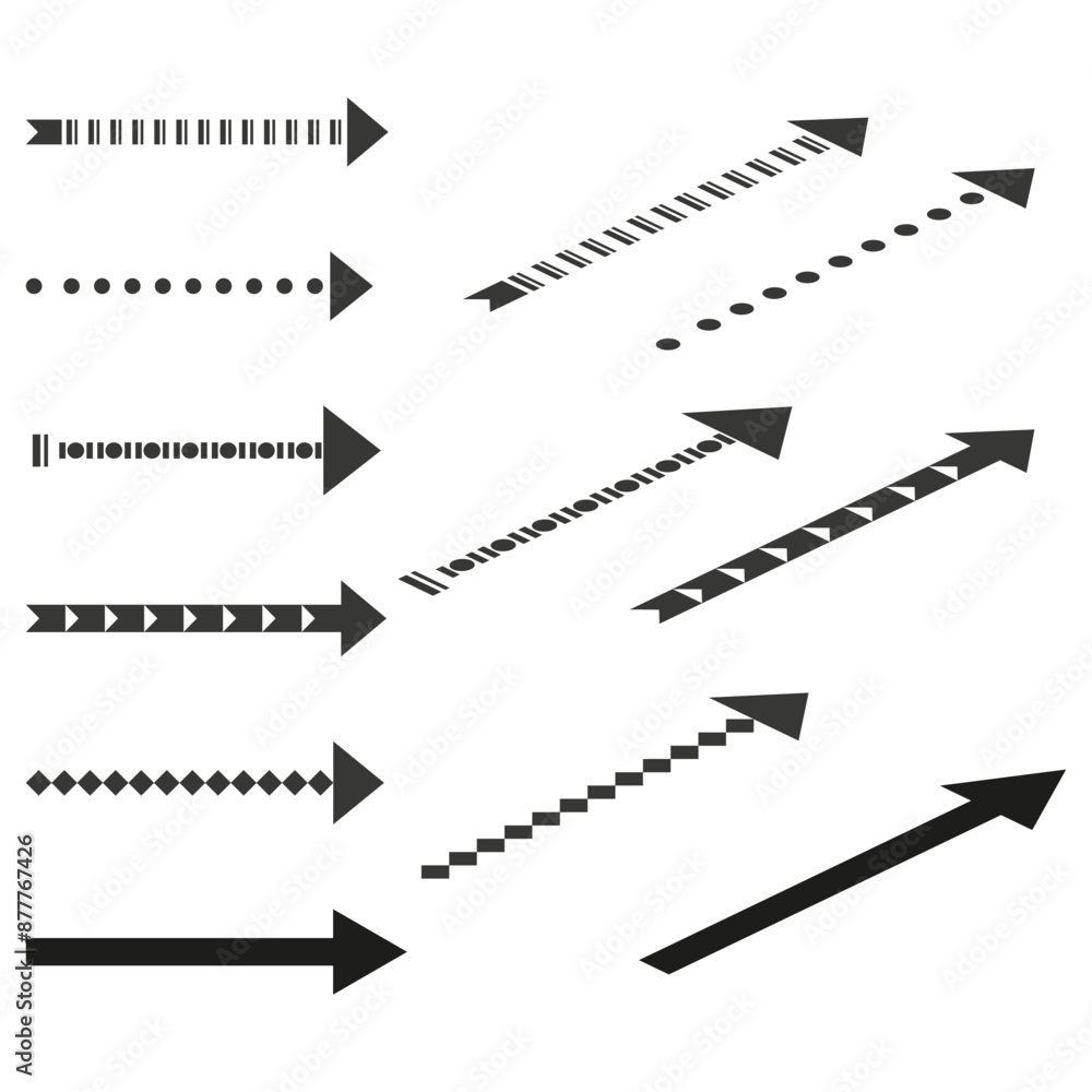Poster arrow icons set. various directional styles. black and white patterns. vector arrows.
