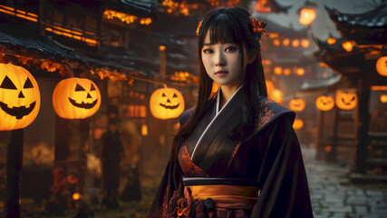 Obraz premium Cute Asian Girl Make Halloween Fashion