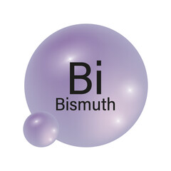 Bismuth element symbol. Purple glossy spheres. Chemistry concept. Vector illustration. Scientific graphic.