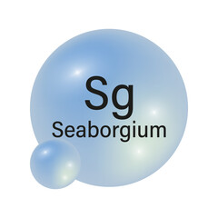 Seaborgium element symbol. Blue glossy spheres. Chemistry concept. Vector illustration. Scientific graphic.