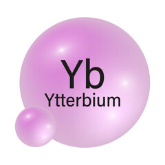 Ytterbium element icon. Pink gradient sphere. Atomic symbol Yb. Vector illustration.
