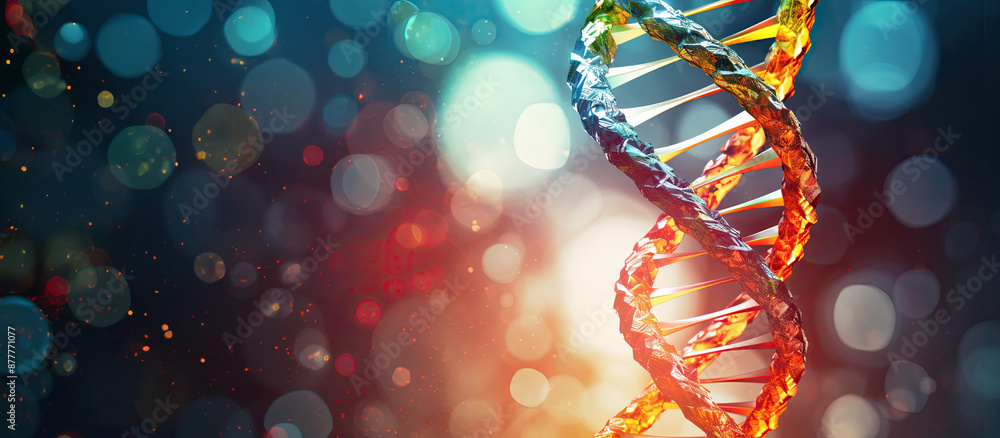 Poster a double strand of dna against a background of stars, dnhelix pattern representing the building bloc
