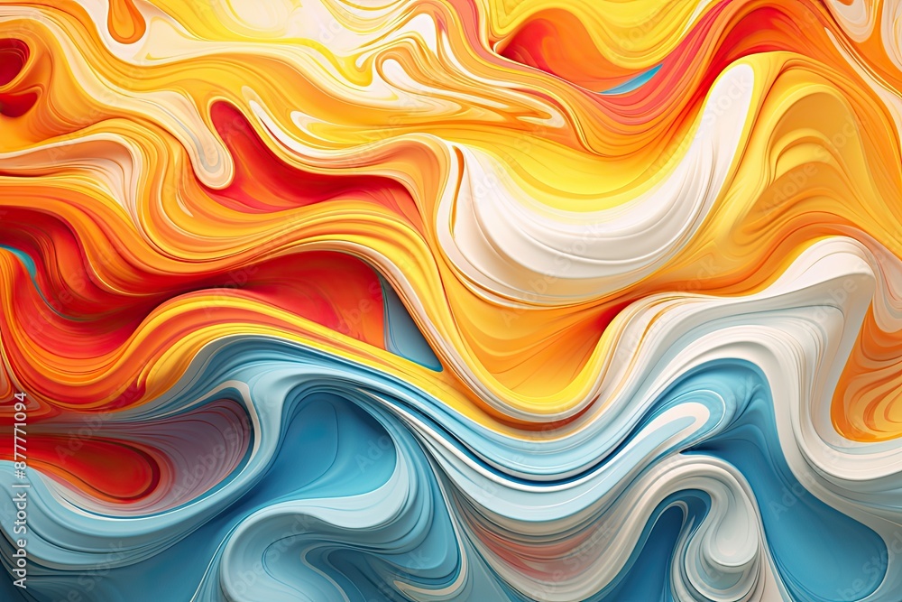 Poster a colorful abstract painting of waves, dynamic fluid dynamics background with flowing streams and vo