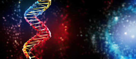 a double strand of dna against a background of stars, DNhelix pattern representing the building blocks of life