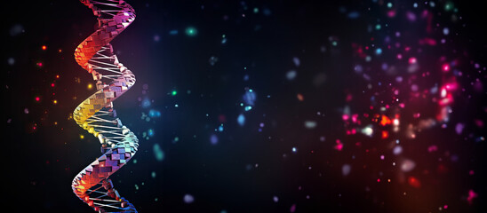 a double strand of dna against a background of stars, DNhelix pattern representing the building blocks of life